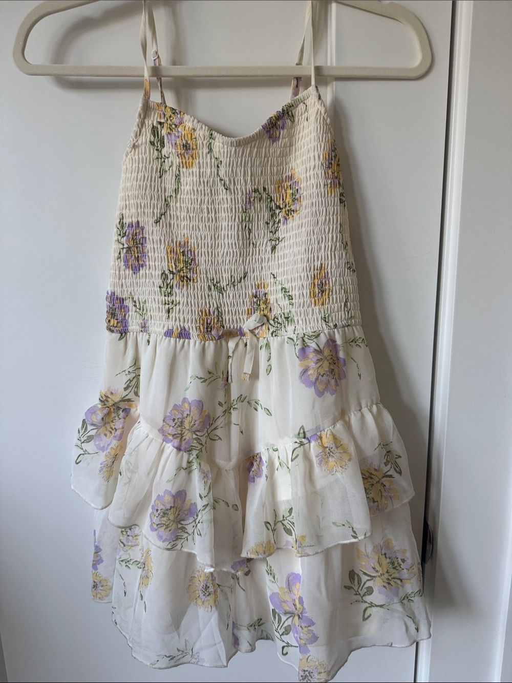 Zunie Cream Romper with Purple and Yellow Floral Print